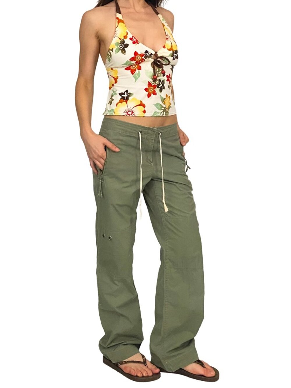 Gap mid rise olive green tech pants with a drawstring waist